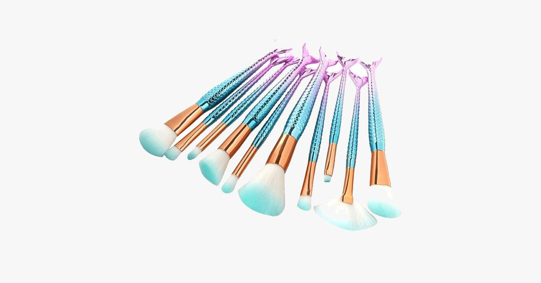 Lisslune | Mermaid Makeup Brush Set with FREE Contour Brush - Professional Cosmetic Brush for Eyeshadow, Eyeliner, Blush & Concealer