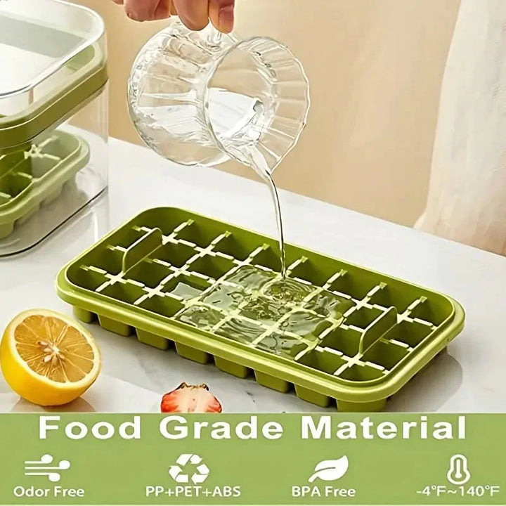 Lisslune | 101oz. Ice Cube Tray Set - 64 Piece Silicone Ice Cube Tray with Lid & Container