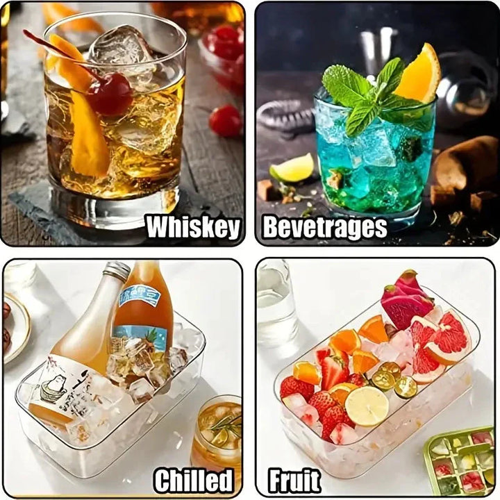 Lisslune | 101oz. Ice Cube Tray Set - 64 Piece Silicone Ice Cube Tray with Lid & Container