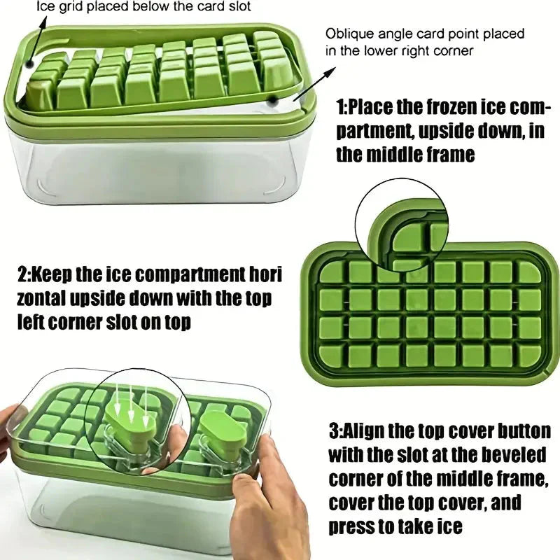 Lisslune | 101oz. Ice Cube Tray Set - 64 Piece Silicone Ice Cube Tray with Lid & Container