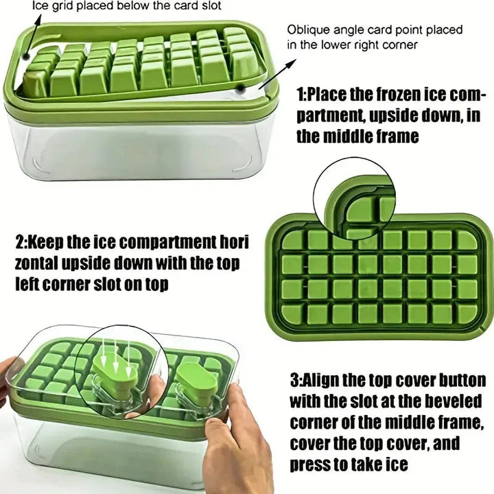 Lisslune | 101oz. Ice Cube Tray Set - 64 Piece Silicone Ice Cube Tray with Lid & Container