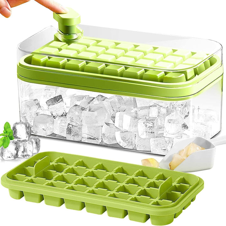 Lisslune | 101oz. Ice Cube Tray Set - 64 Piece Silicone Ice Cube Tray with Lid & Container