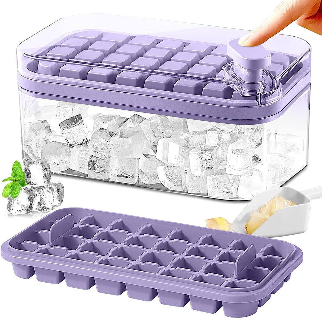 Lisslune | 101oz. Ice Cube Tray Set - 64 Piece Silicone Ice Cube Tray with Lid & Container