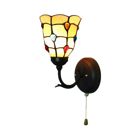 Lisslune | Glazed Glass Peacock Wall Lamp with Colorful Bead Bowl 1 Light Tiffany Wall Lamp in Beige