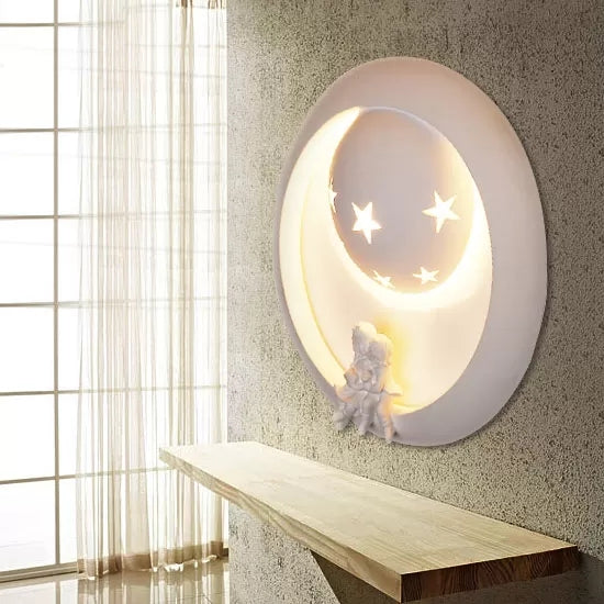 Lisslune | Romantic White Wall Lamp Star Resin Wall Light with Small Children for the Children's Room