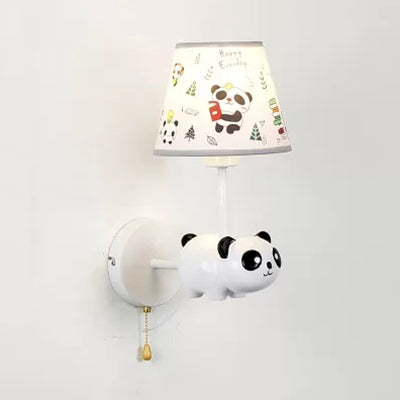 Skørter | Kindergarten Panda Wall Lamp with Fabric Shade Resin 1 Head Animal White Wall Light