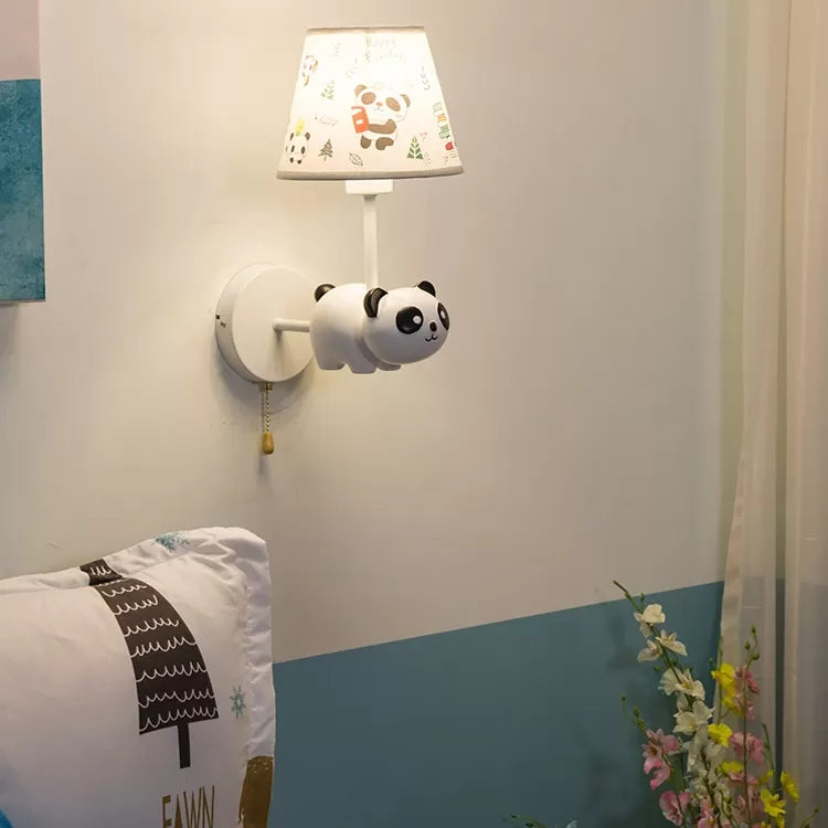 Skørter | Kindergarten Panda Wall Lamp with Fabric Shade Resin 1 Head Animal White Wall Light