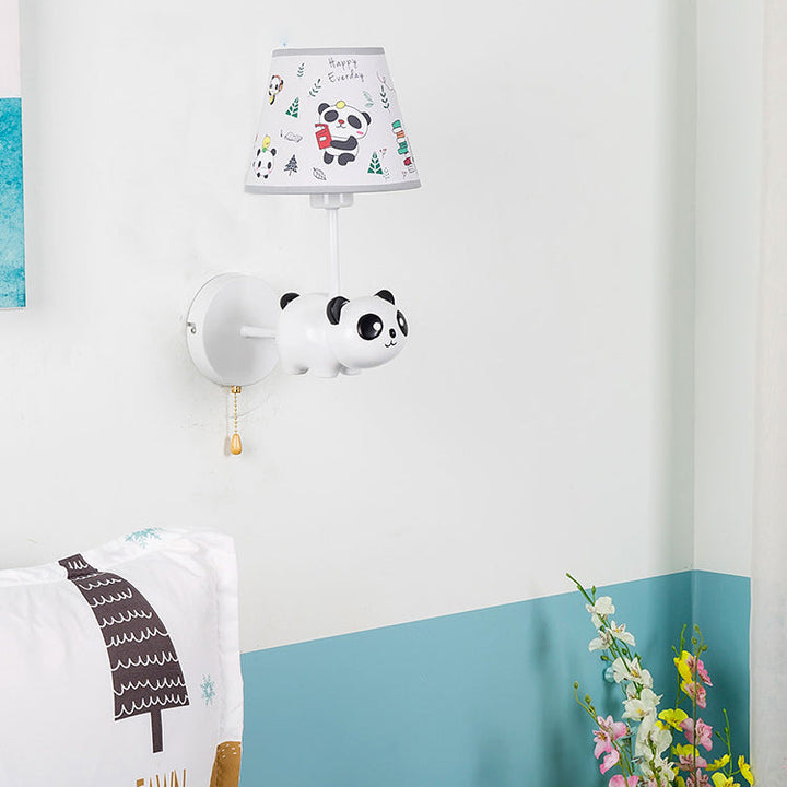 Skørter | Kindergarten Panda Wall Lamp with Fabric Shade Resin 1 Head Animal White Wall Light