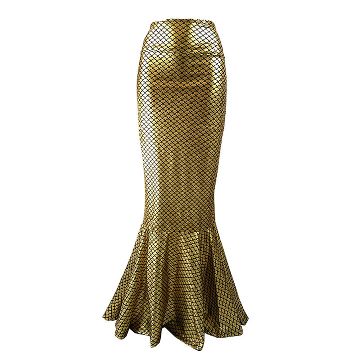 Women's mermaid skirt with shiny scale pattern and flared hem Lisslune
