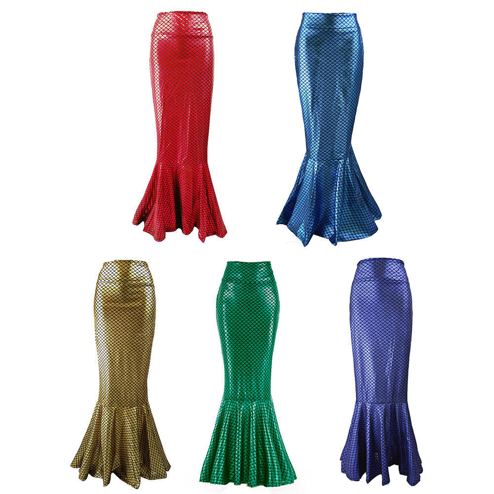 Women's mermaid skirt with shiny scale pattern and flared hem Lisslune