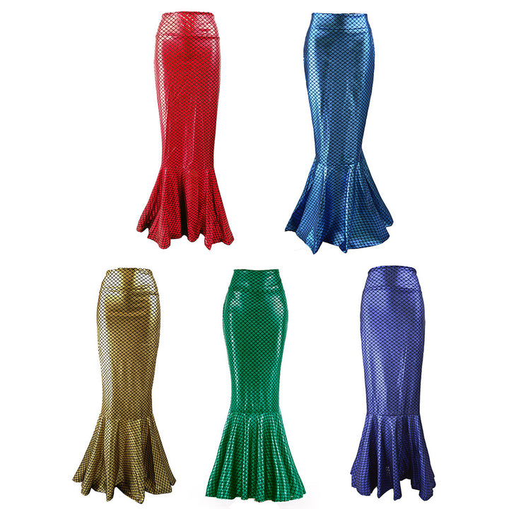 Women's mermaid skirt with shiny scale pattern and flared hem Lisslune