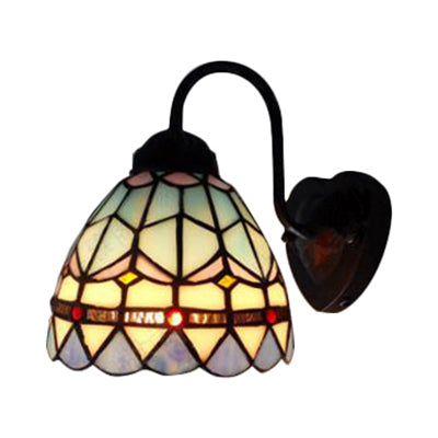 Lisslune | Dome Blue Glass Wall Light Baroque 1 Head Black Wall-Mounted Light for Living Room