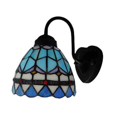 Lisslune | Dome Blue Glass Wall Light Baroque 1 Head Black Wall-Mounted Light for Living Room