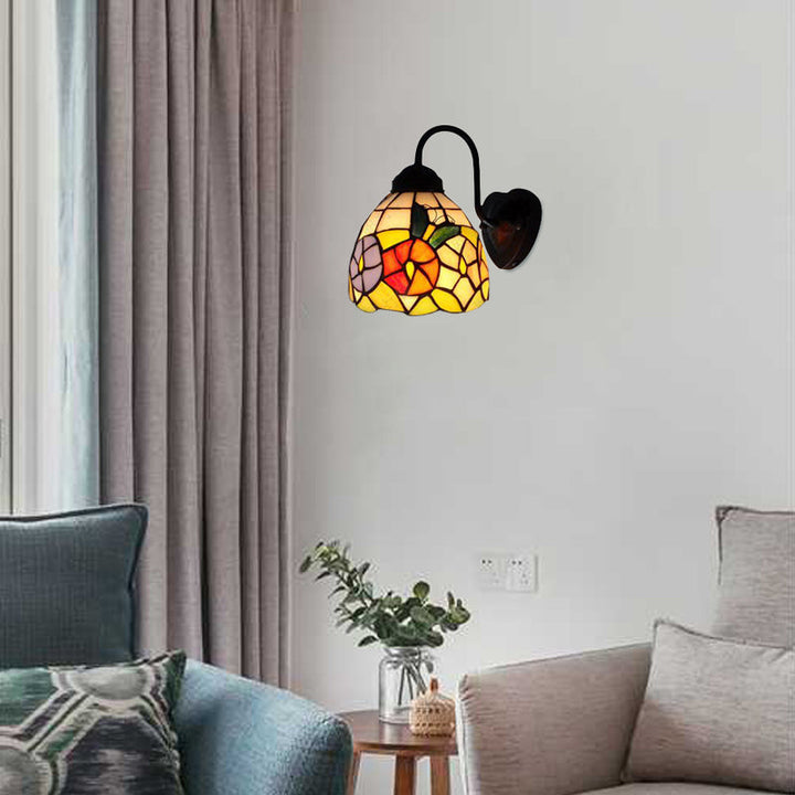 Skørter | Black Dome Wall Lamp Victorian 1 Head Multicolor Stained Glass Wall Light with Flower/Dragonfly Pattern