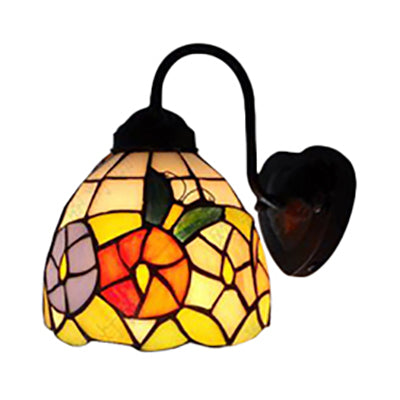 Skørter | Black Dome Wall Lamp Victorian 1 Head Multicolor Stained Glass Wall Light with Flower/Dragonfly Pattern