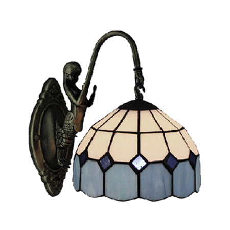 Lisslune | Blue Dome Light Mediterranean 1 Head White Glass Wall Mount Light with Mermaid Decoration