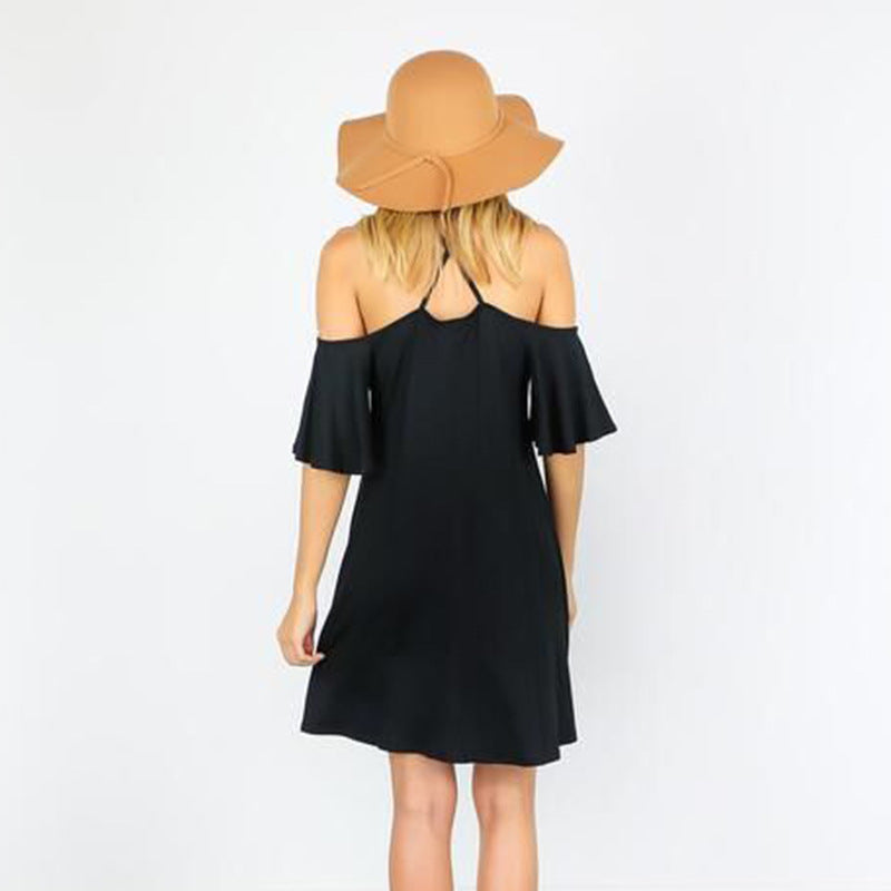 Women's summer dress with off-the-shoulder look and flowing cut