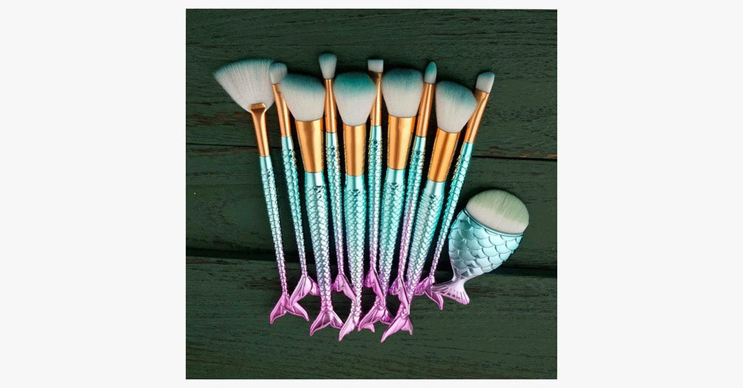 Lisslune | Mermaid Makeup Brush Set with FREE Contour Brush - Professional Cosmetic Brush for Eyeshadow, Eyeliner, Blush & Concealer