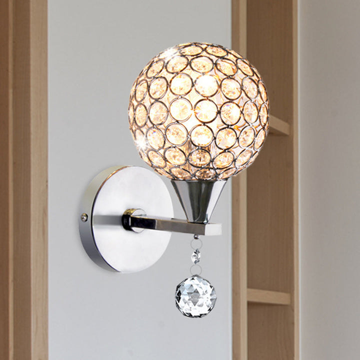 Lisslune | Globe Bedroom Wall Lighting Crystal-Embedded 1 Head Modern Wall Lamp in Chrome