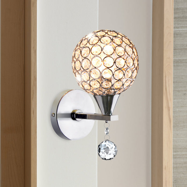Lisslune | Globe Bedroom Wall Lighting Crystal-Embedded 1 Head Modern Wall Lamp in Chrome