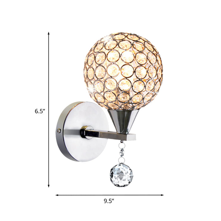 Lisslune | Globe Bedroom Wall Lighting Crystal-Embedded 1 Head Modern Wall Lamp in Chrome