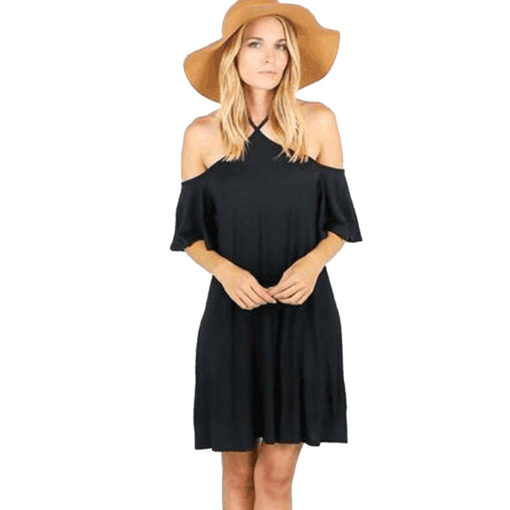 Women's summer dress with off-the-shoulder look and flowing cut