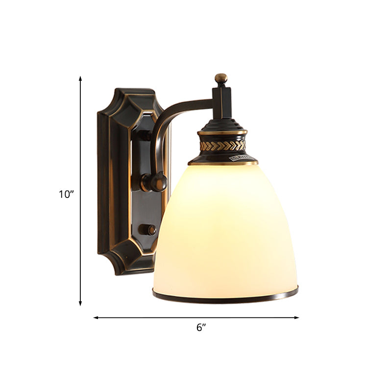 Skørter | Cone-shaped Opal Glass Wall Lamp Traditional 1-Light Living Room Wall Lighting Idea in Black and Gold