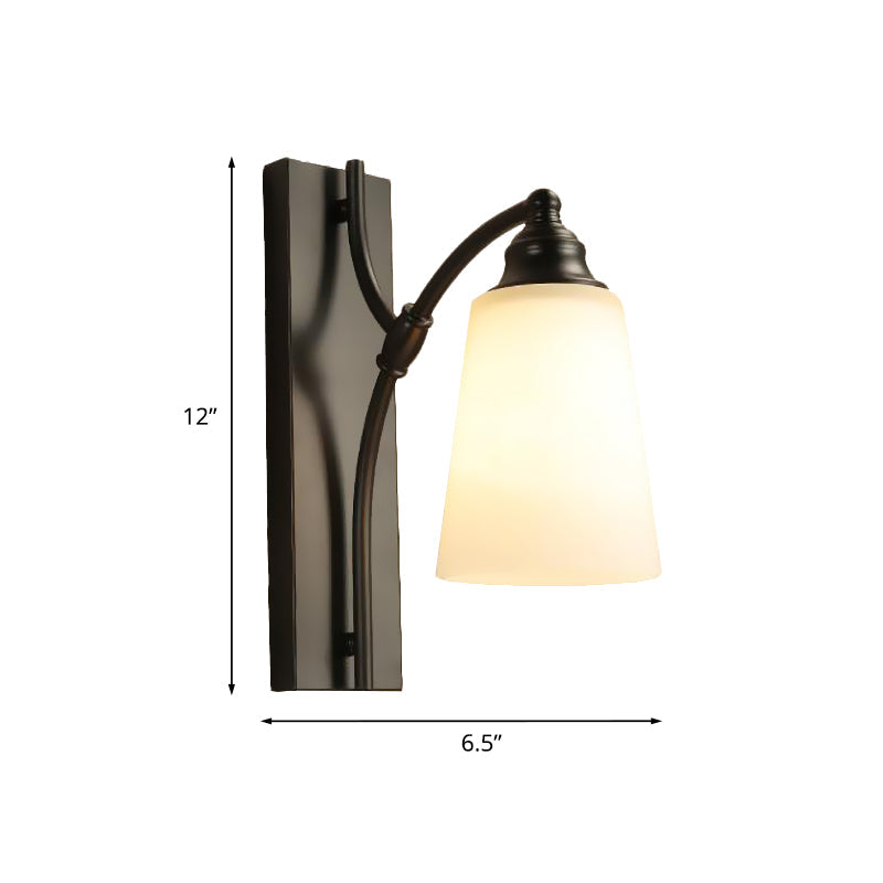 Skørter | Classic conical wall-mounted lamp with a matte glass wall light fixture in black