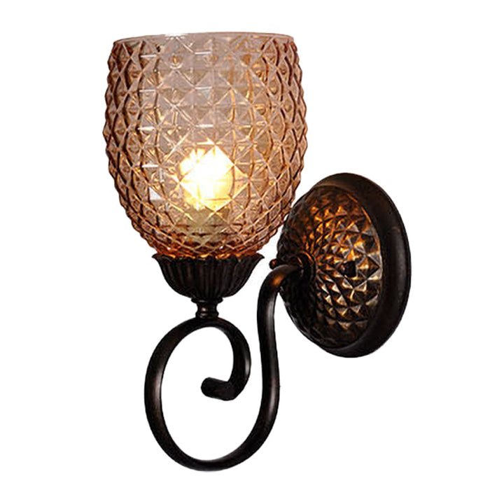 Skørter | Dome Rosten Glass Wall Lamp Classic 1-Bulb Living Room Wall Light with Curved Arm in Black