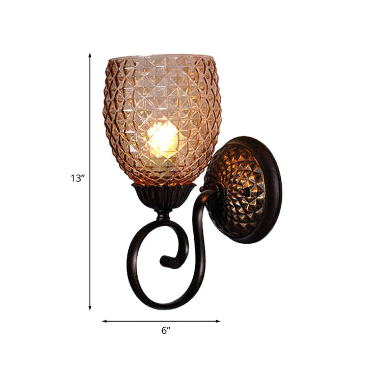 Skørter | Dome Rosten Glass Wall Lamp Classic 1-Bulb Living Room Wall Light with Curved Arm in Black