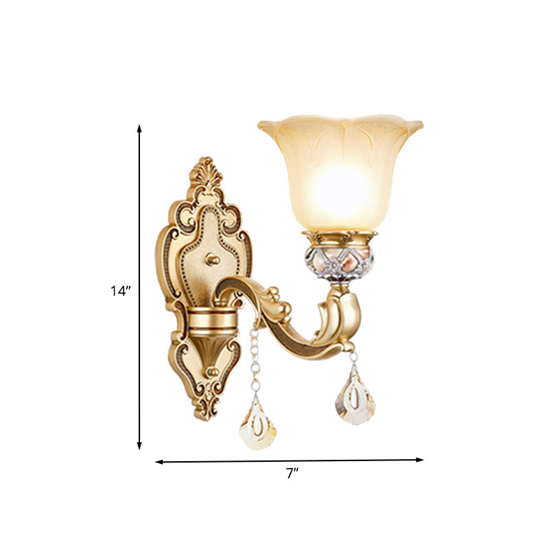 Lisslune | Bell Wall Lamp Contemporary 1-Head Faceted Crystal Finial Wall Mount Lighting in Gold