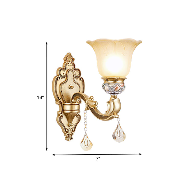 Lisslune | Bell Wall Lamp Contemporary 1-Head Faceted Crystal Finial Wall Mount Lighting in Gold
