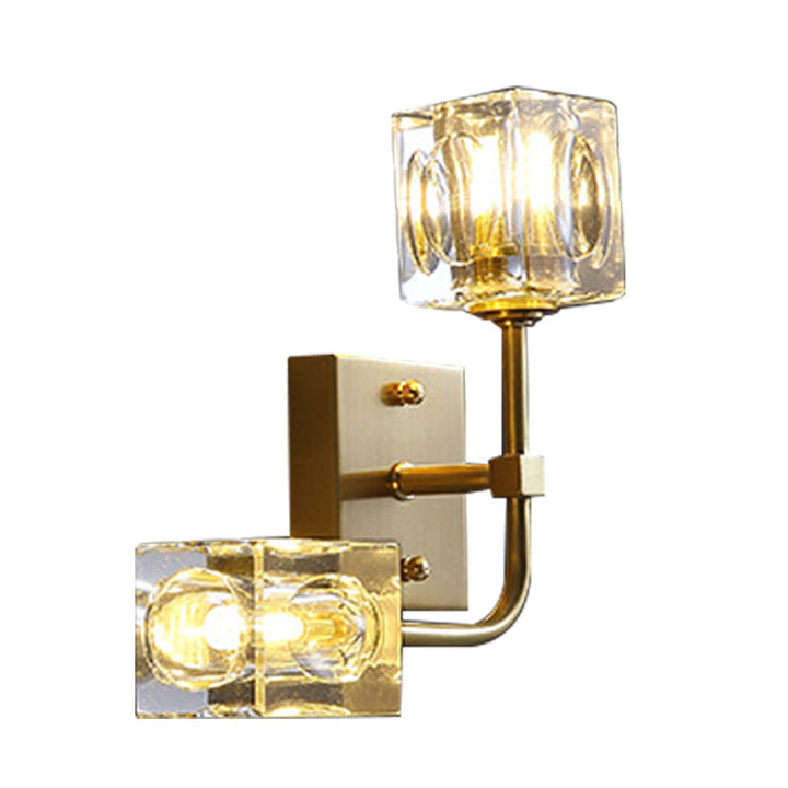 Lisslune | Cubic Living Room Wall Lamp Modernism Faceted Crystal 2-Bulb Gold Wall Light Lighting