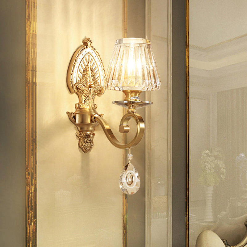 Lisslune | Prismatic Optical Crystal Cone Wall Lamp Contemporary 1-Light Bedroom Wall Lighting Idea in Gold