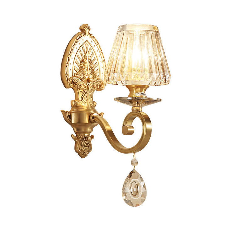 Lisslune | Prismatic Optical Crystal Cone Wall Lamp Contemporary 1-Light Bedroom Wall Lighting Idea in Gold