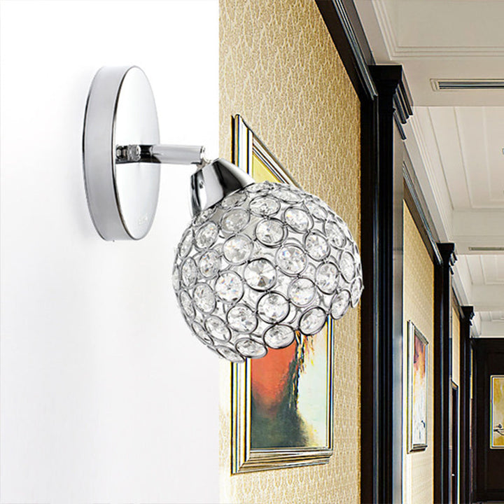 Lisslune | 1 Light Inserted Crystal Wall Light Fixture Chrome Dome Living Room Wall Lamp Lighting