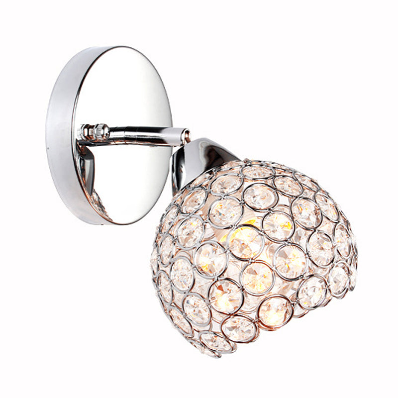 Lisslune | 1 Light Inserted Crystal Wall Light Fixture Chrome Dome Living Room Wall Lamp Lighting