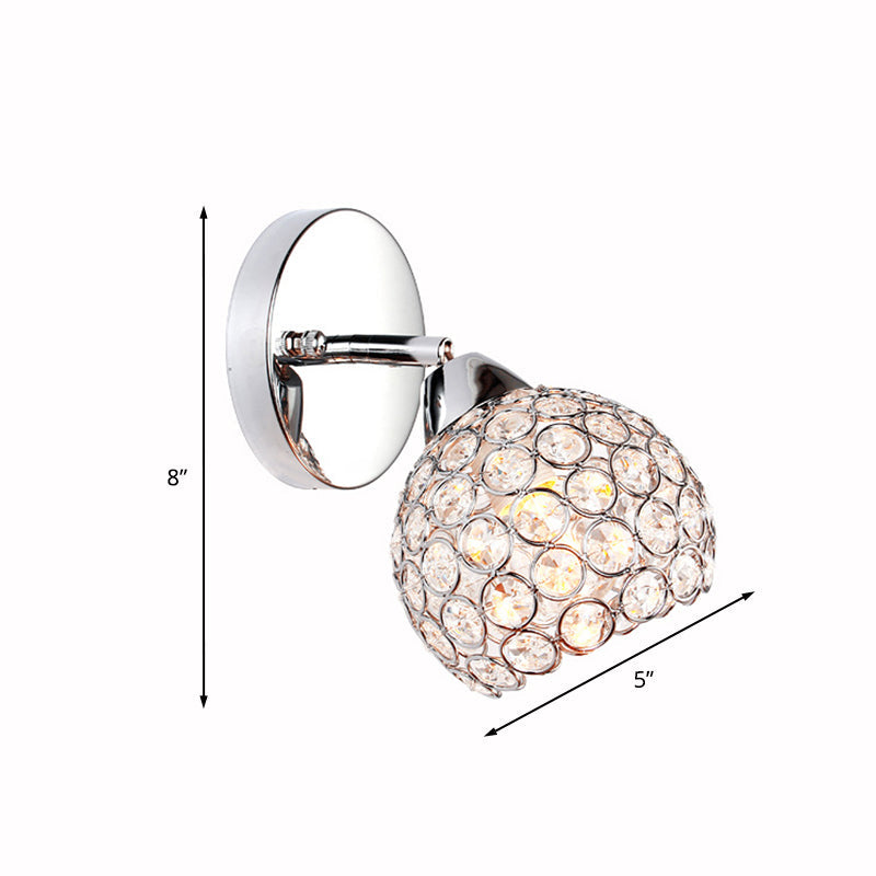 Lisslune | 1 Light Inserted Crystal Wall Light Fixture Chrome Dome Living Room Wall Lamp Lighting