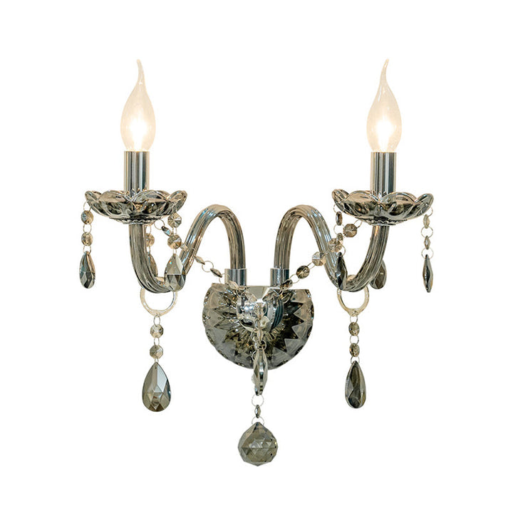Skørter | Crystal Drop Smoky Grey Wall Lamp Candle Holder 1/2-Bulb Traditional Wall Mount Lighting