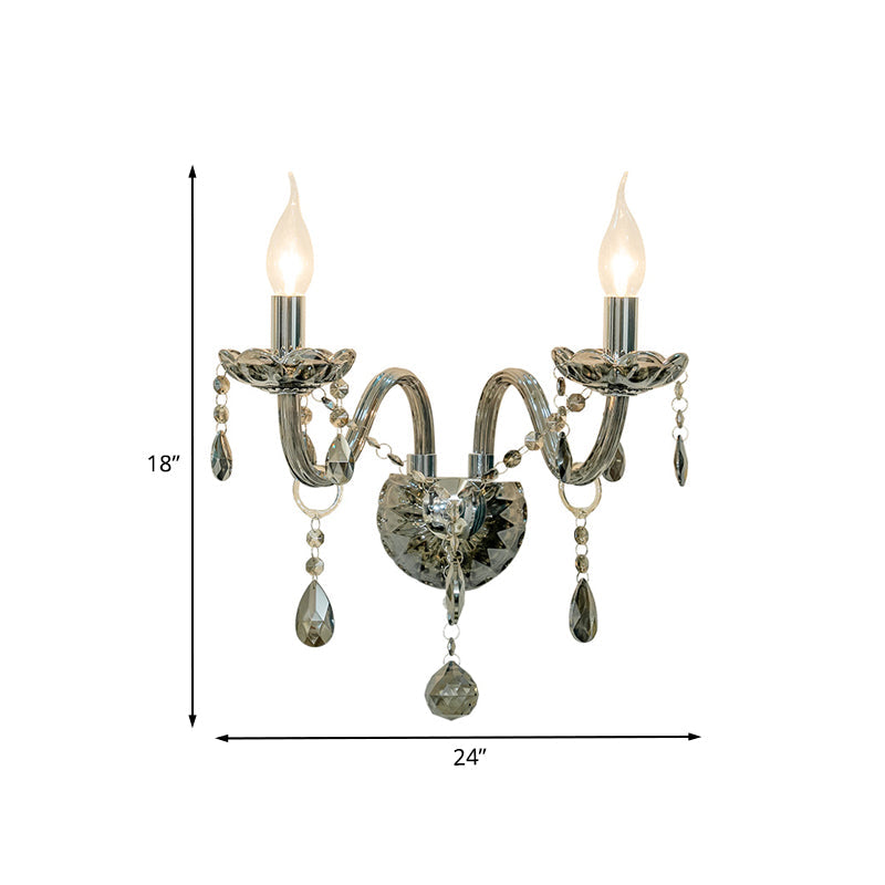 Skørter | Crystal Drop Smoky Grey Wall Lamp Candle Holder 1/2-Bulb Traditional Wall Mount Lighting
