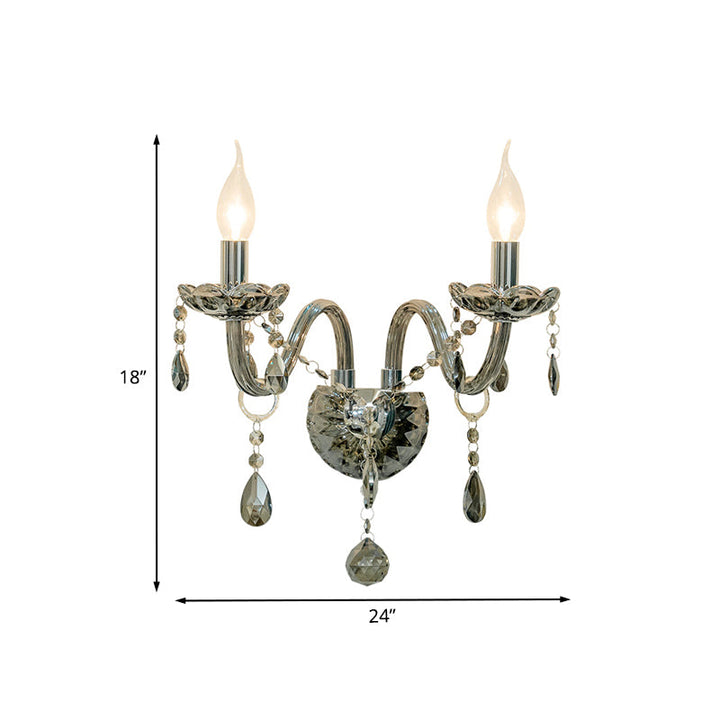 Skørter | Crystal Drop Smoky Grey Wall Lamp Candle Holder 1/2-Bulb Traditional Wall Mount Lighting