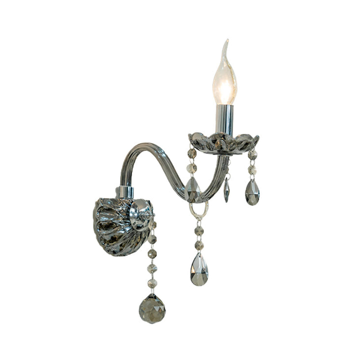 Skørter | Crystal Drop Smoky Grey Wall Lamp Candle Holder 1/2-Bulb Traditional Wall Mount Lighting