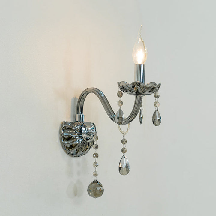 Skørter | Crystal Drop Smoky Grey Wall Lamp Candle Holder 1/2-Bulb Traditional Wall Mount Lighting