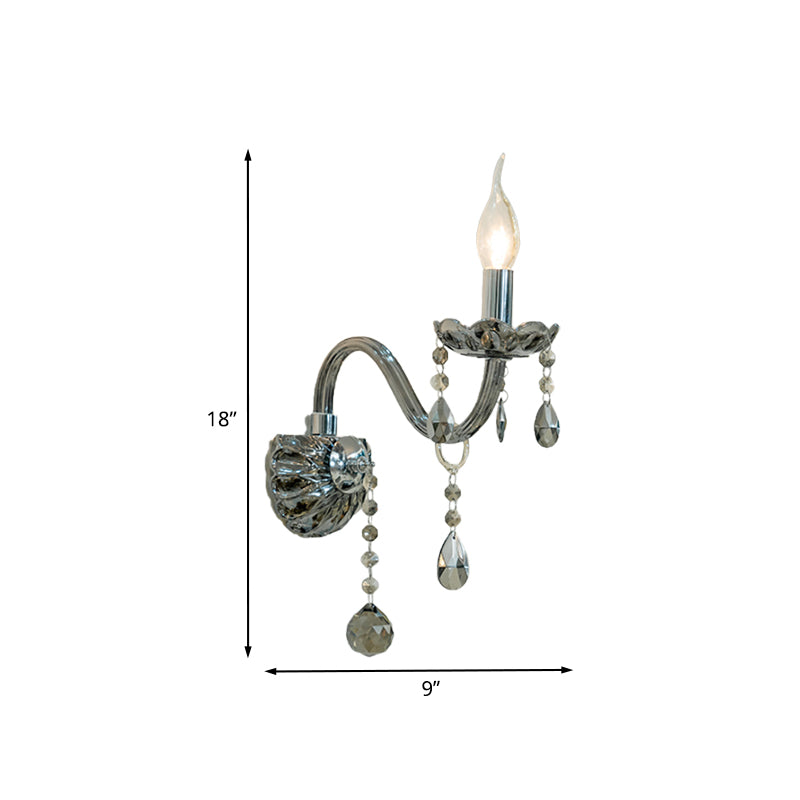 Skørter | Crystal Drop Smoky Grey Wall Lamp Candle Holder 1/2-Bulb Traditional Wall Mount Lighting
