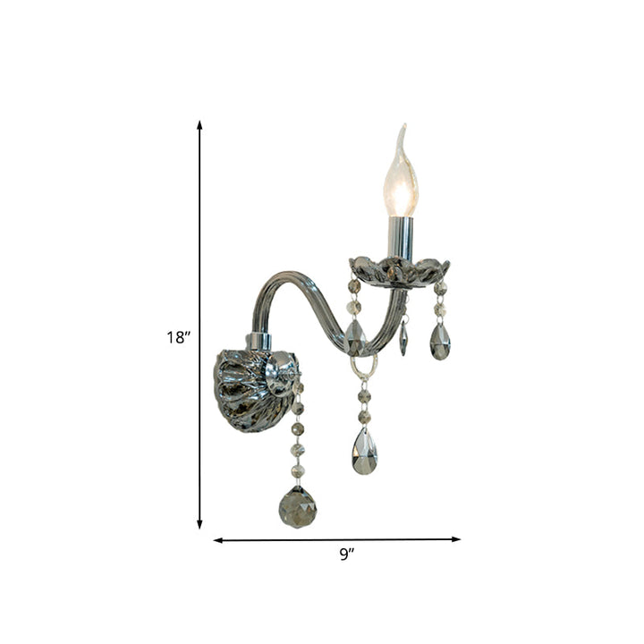 Skørter | Crystal Drop Smoky Grey Wall Lamp Candle Holder 1/2-Bulb Traditional Wall Mount Lighting