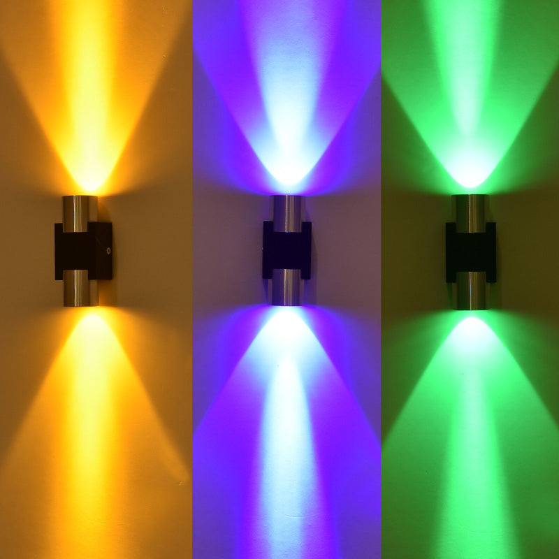 Lisslune | Tube Disco Pub Wall Light Aluminum Simple 3"/4.5" H LED Wall Mount Lighting in Silver, Blue/Yellow/Purple Light