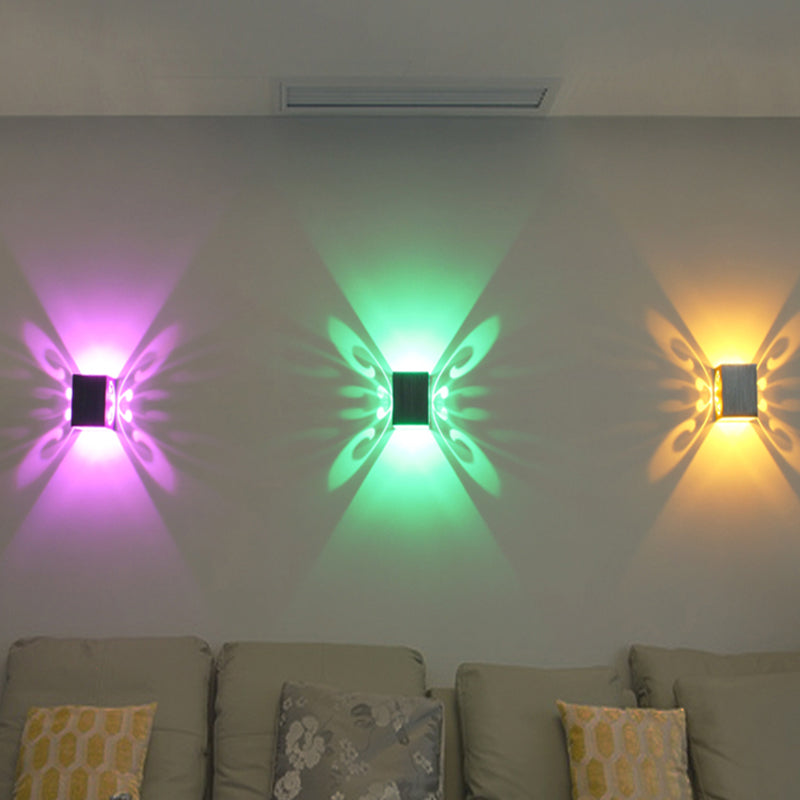 Lisslune | Modernist LED Wall Lamp Chrome Hollow Butterfly Wall Lamp with Aluminium Shade, Red/Blue/Purple Light