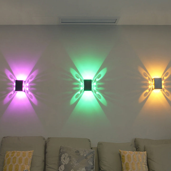 Lisslune | Modernist LED Wall Lamp Chrome Hollow Butterfly Wall Lamp with Aluminium Shade, Red/Blue/Purple Light