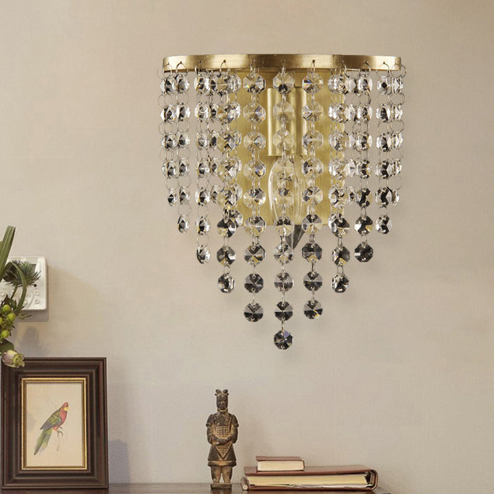 Lisslune | Minimalist Tapered Wall Lamp 1 Light Crystal Chain Wall-Mounted Lighting in Brass