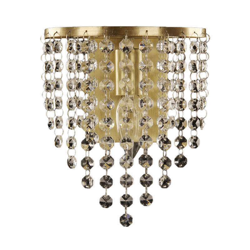 Lisslune | Minimalist Tapered Wall Lamp 1 Light Crystal Chain Wall-Mounted Lighting in Brass